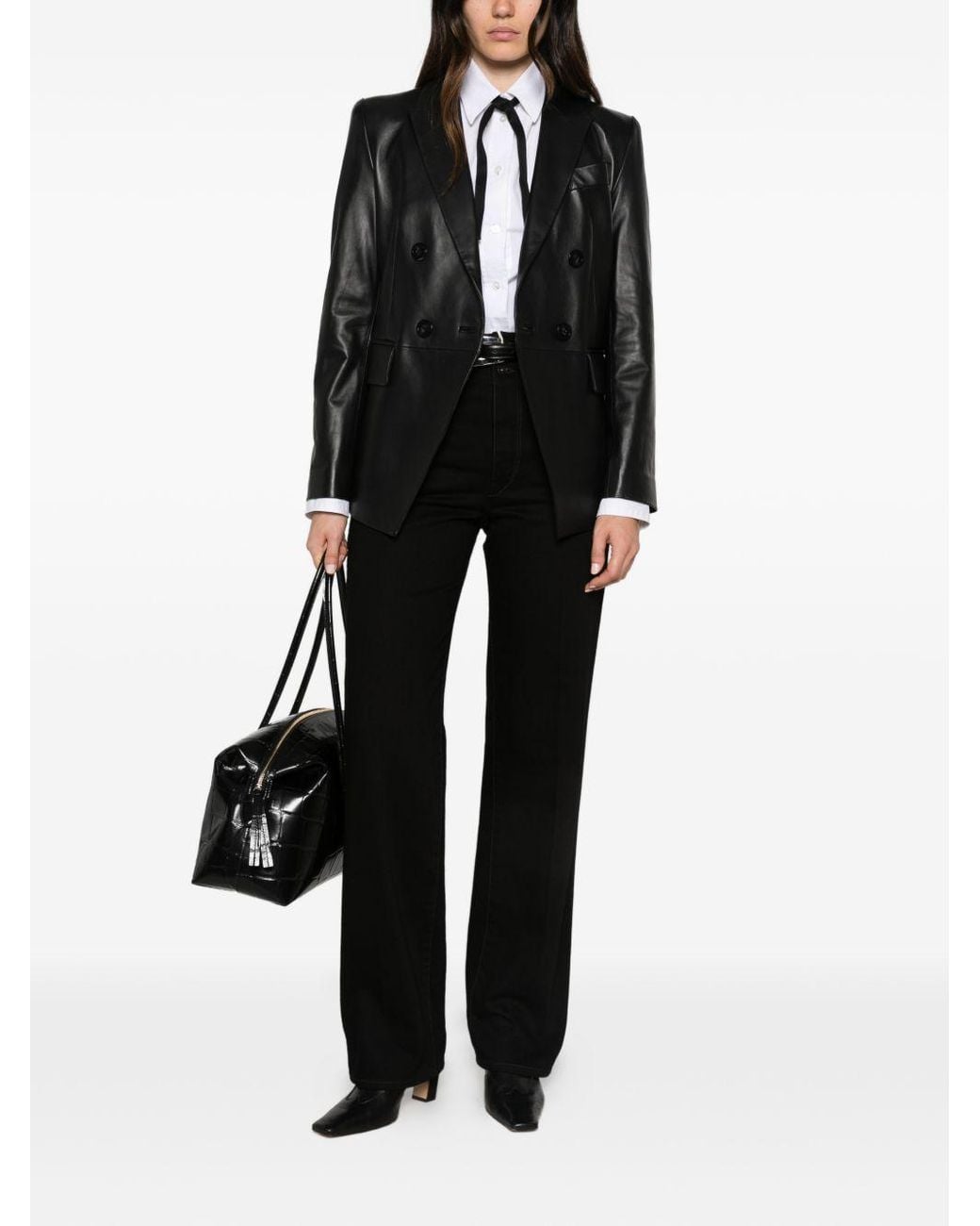 Emporio Armani Black Leather Blazer Jacket