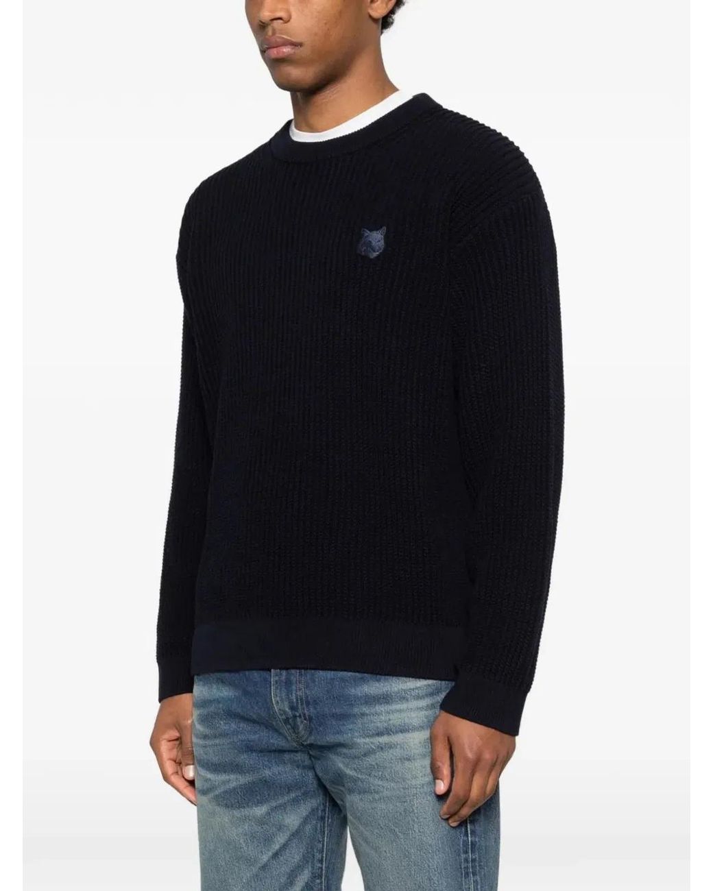 Maison Kitsuné Black Maison Kitsuné Fox Head Cotton Ribbed Jumper for men