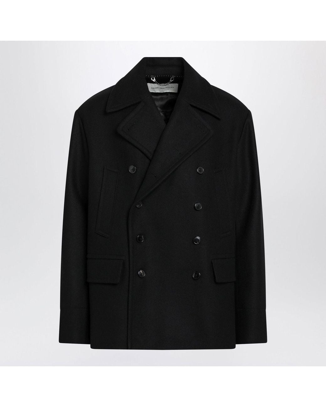 Dries Van Noten Black Wool Blend Coat for men