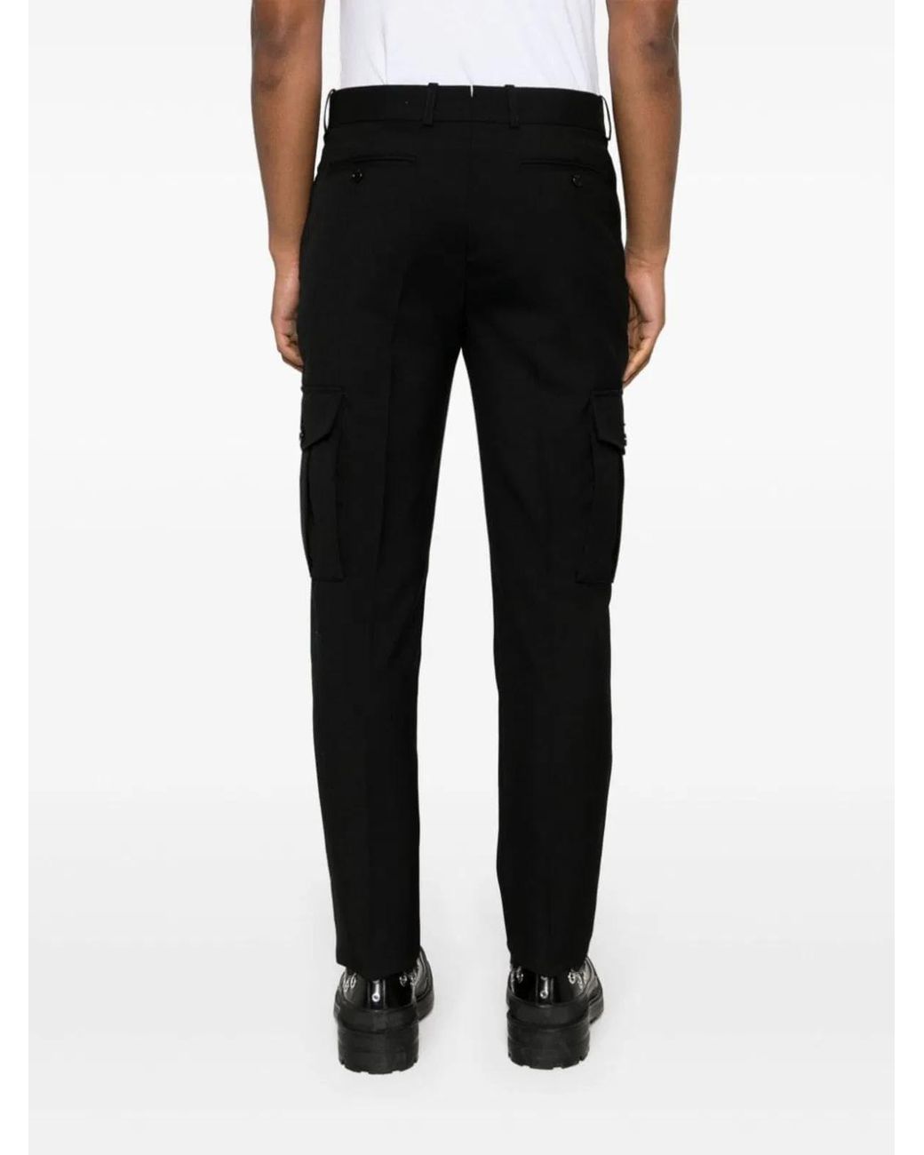 McQueen Black Tailored Tapered Cargo Trousers for men