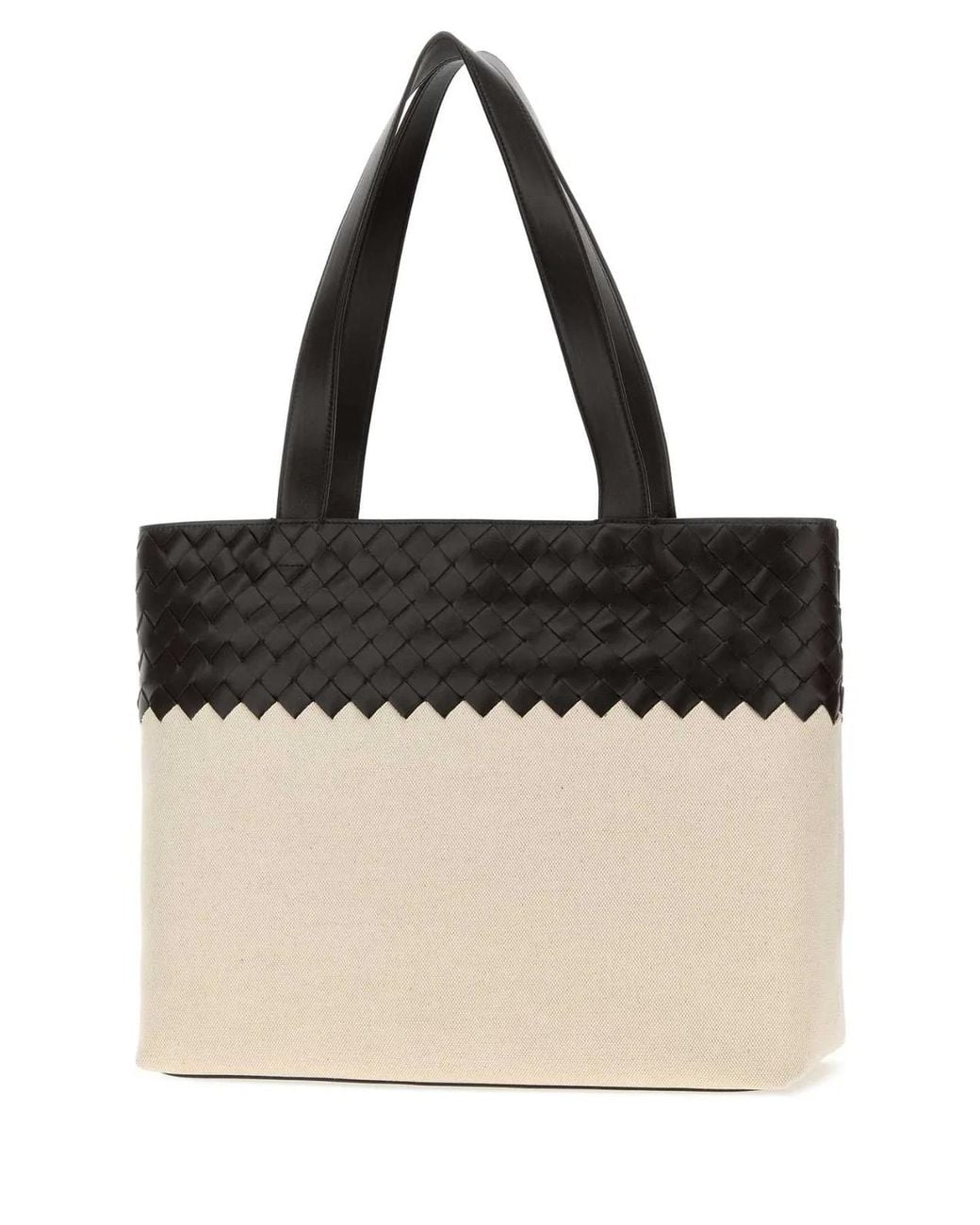 Bottega Veneta Natural Two-Tone Leather And Canvas Intrecciato Shopping Bag for men