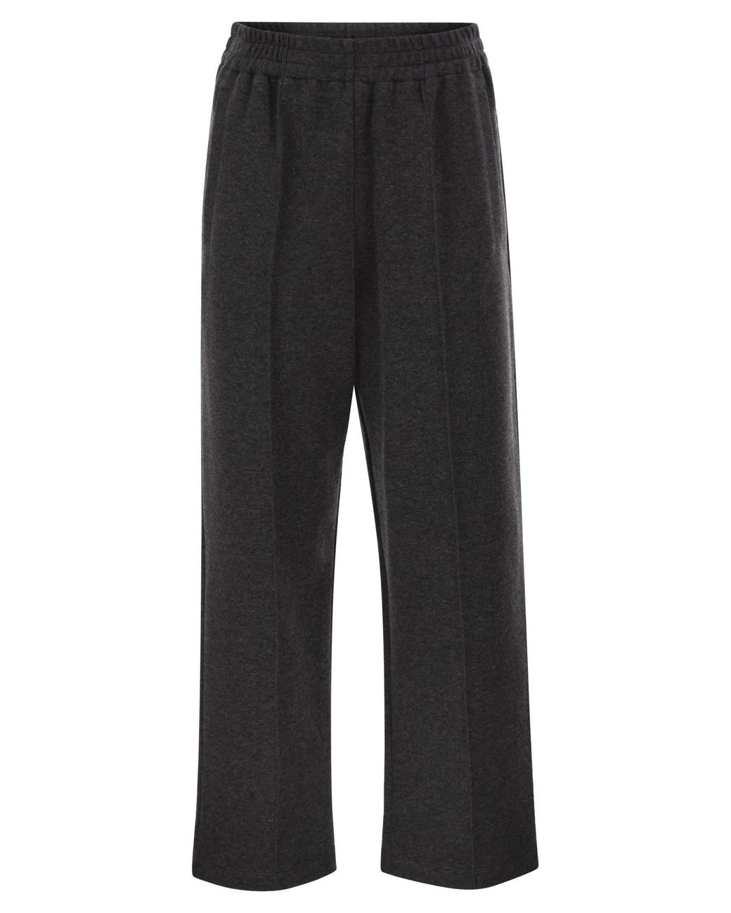 Brunello Cucinelli Black Wide-Leg Cotton And Cashmere Jersey Trousers