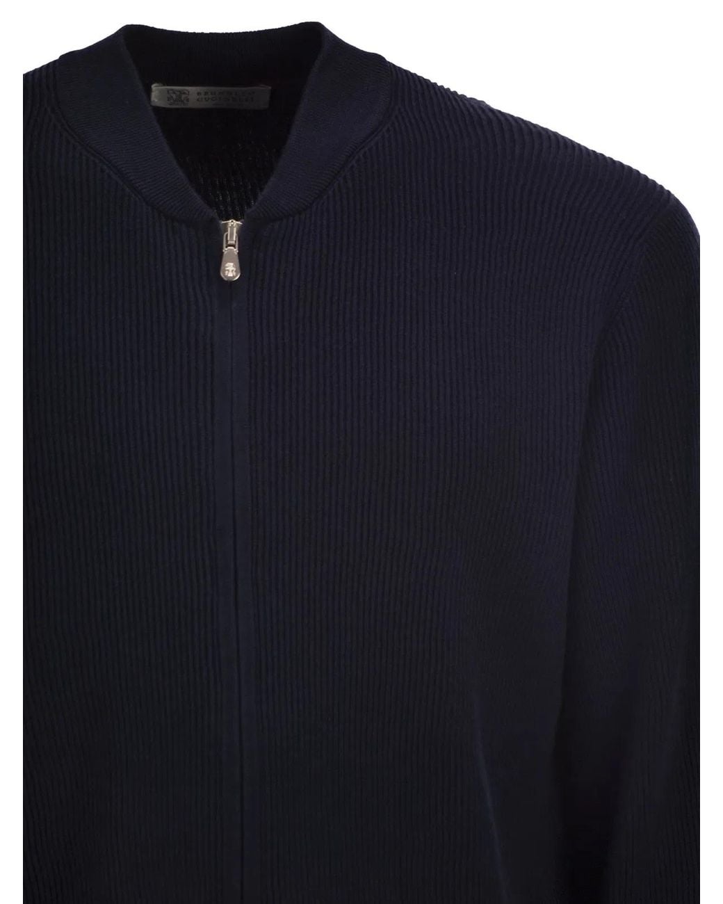 Brunello Cucinelli Blue Cotton Cardigan With Zip for men