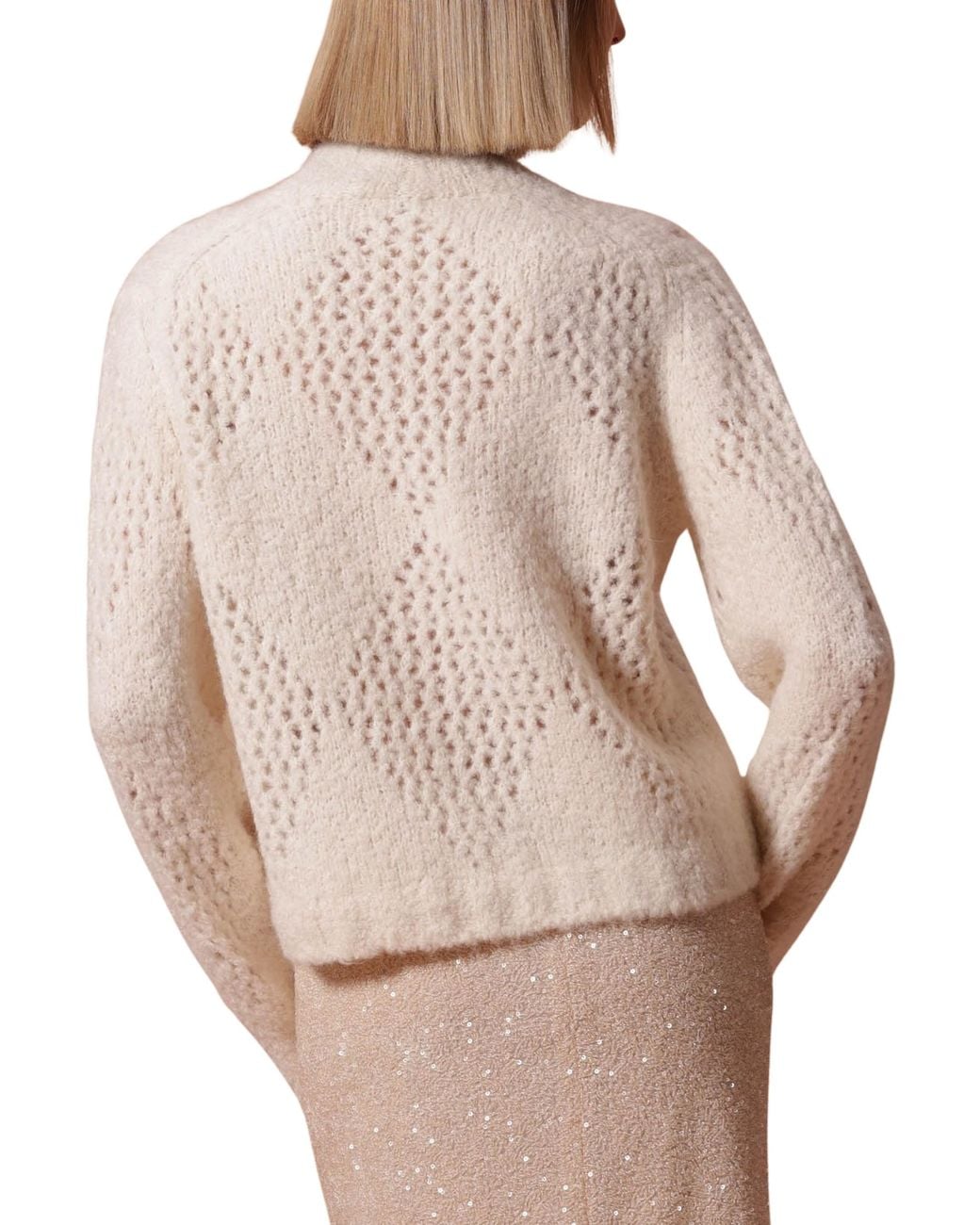 Ballantyne White High Neck Diamond Jumper
