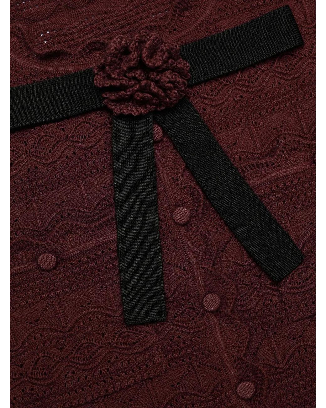 Self-Portrait Brown Pointelle Knit Top