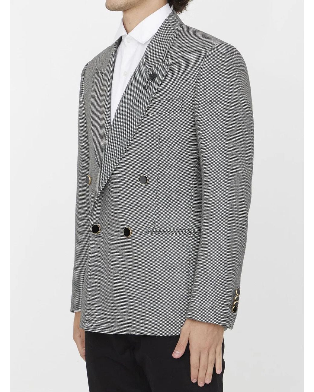 Lardini Gray Double-Breasted Wool Jacket for men