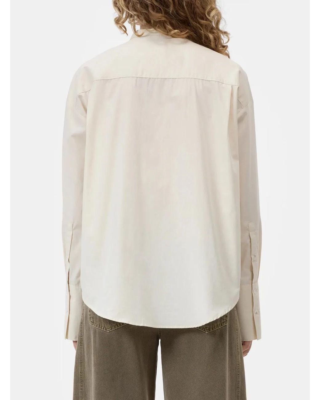 Closed White Relaxed Fit Blouse With Vertical Pleats And Band Collar