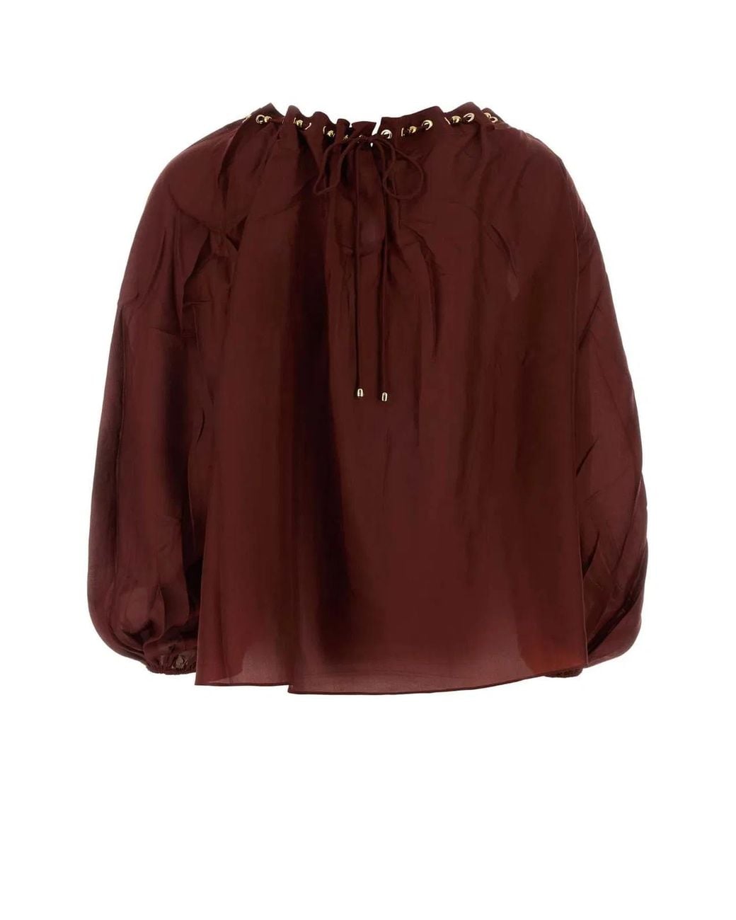 Zimmermann Brown Aster Gathered Bead Blouse