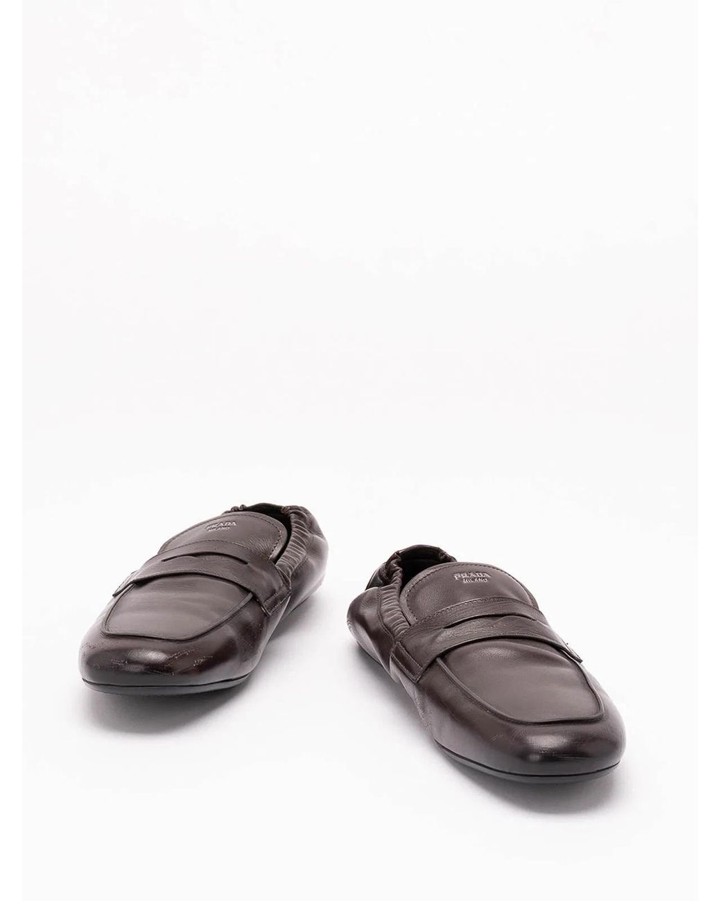 Prada Brown Shuffle Antiqued Leather Loafers for men