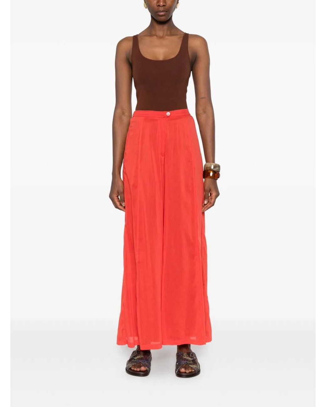 Forte_forte Red Voile Cotton And Silk Trousers