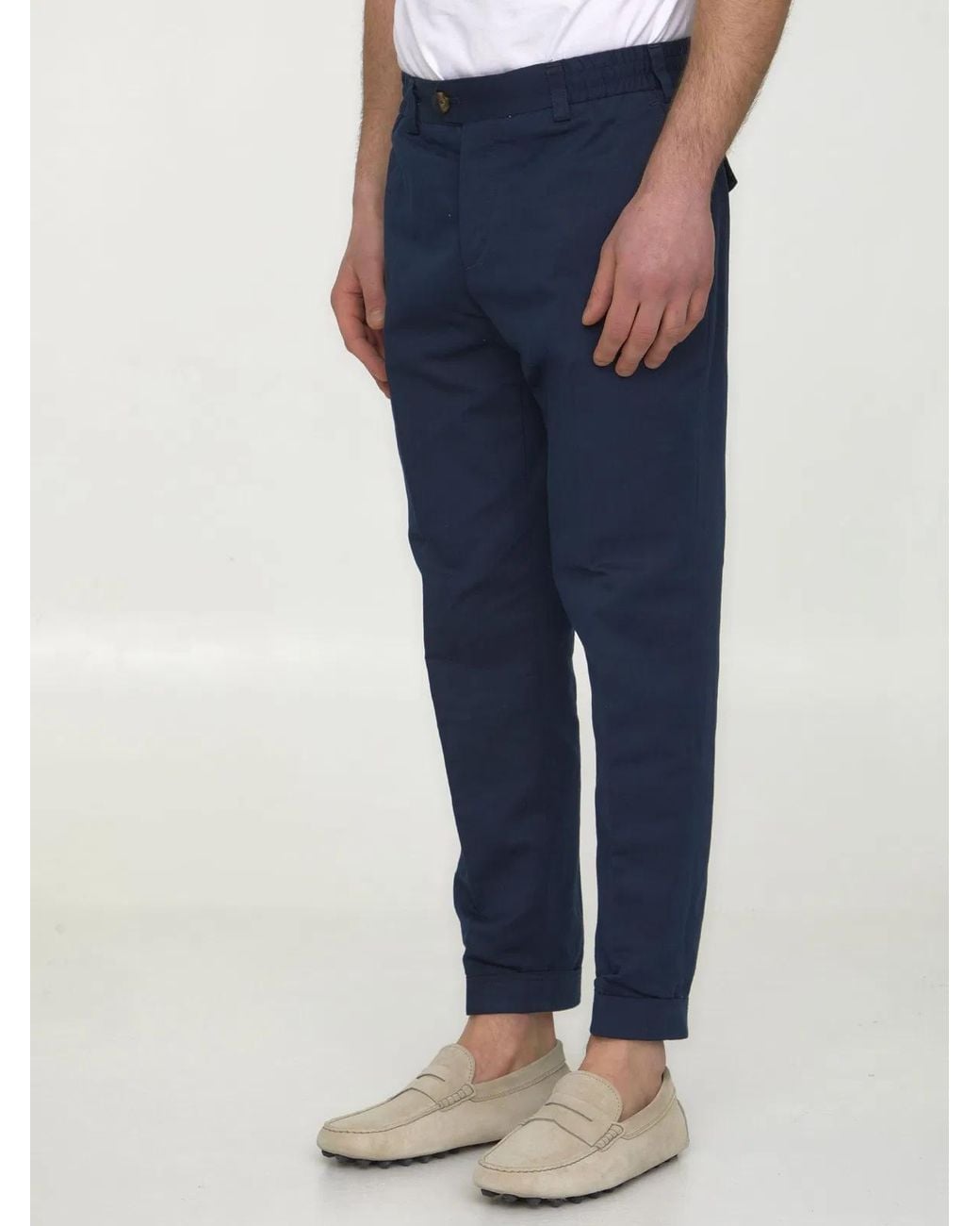 PT Torino Blue Cotton And Linen Trousers for men