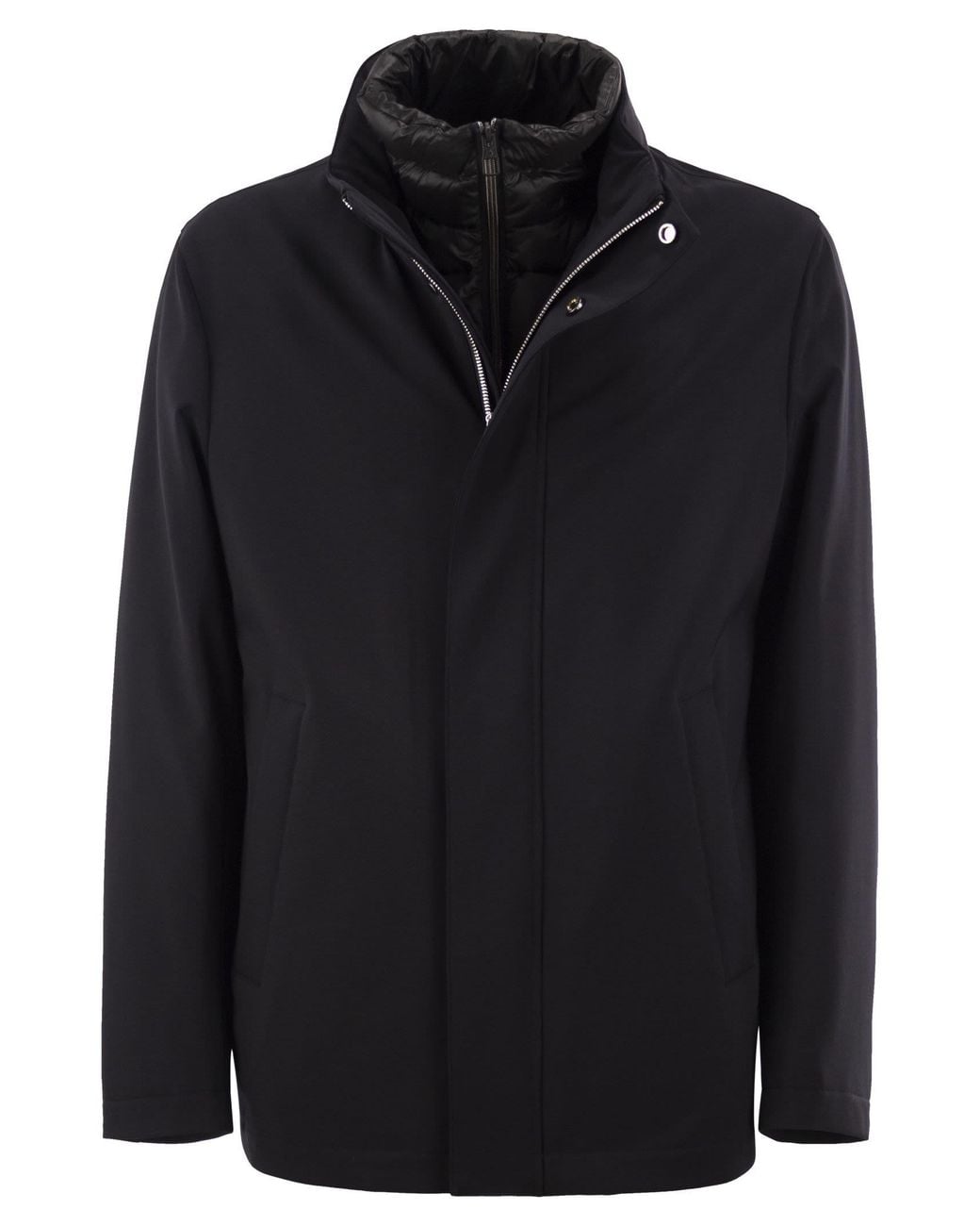 Montecore Black Stretch Technical Fabric Jacket With Detachable Inner Bib for men