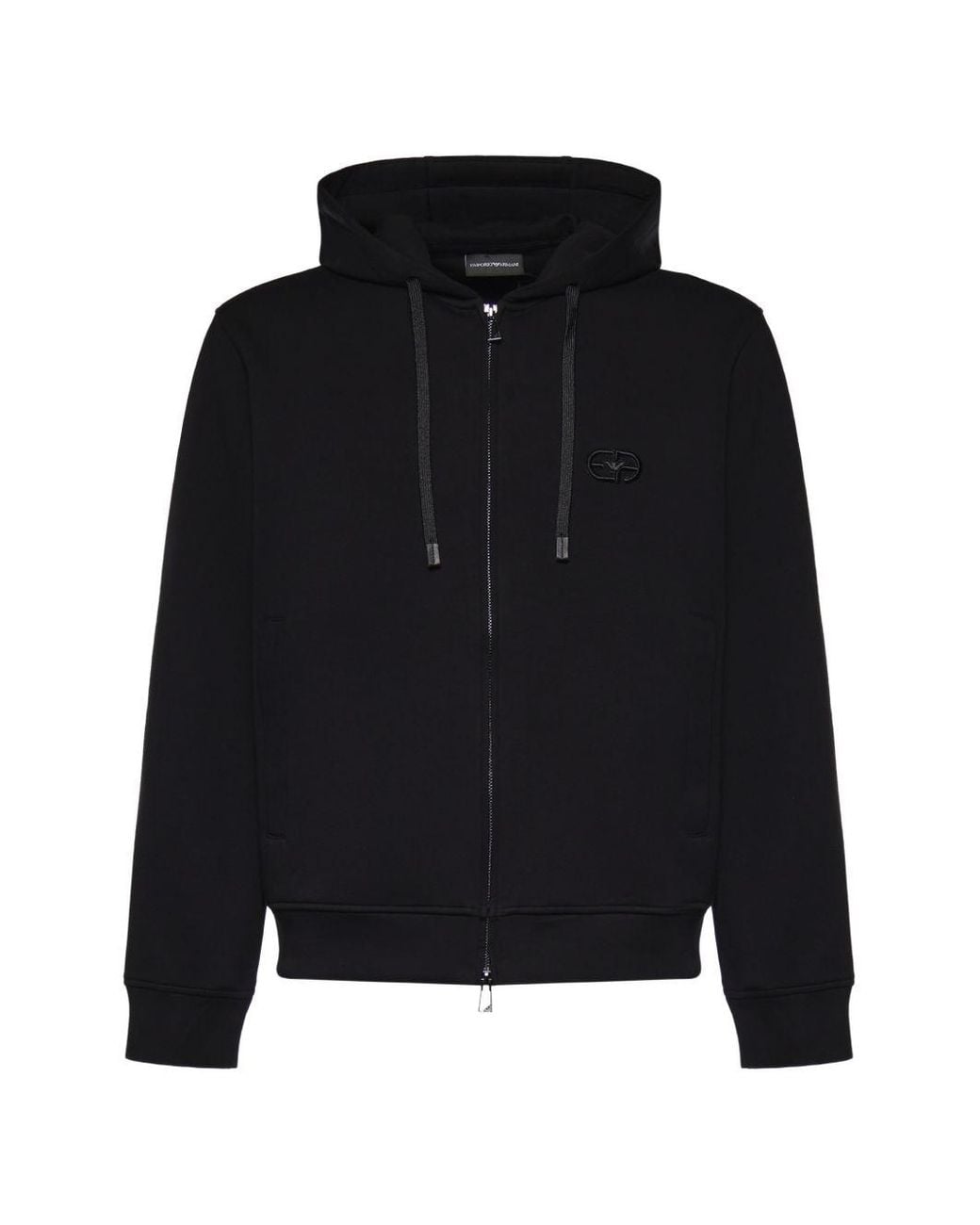 Emporio Armani Black Logo Cotton Hoodie for men