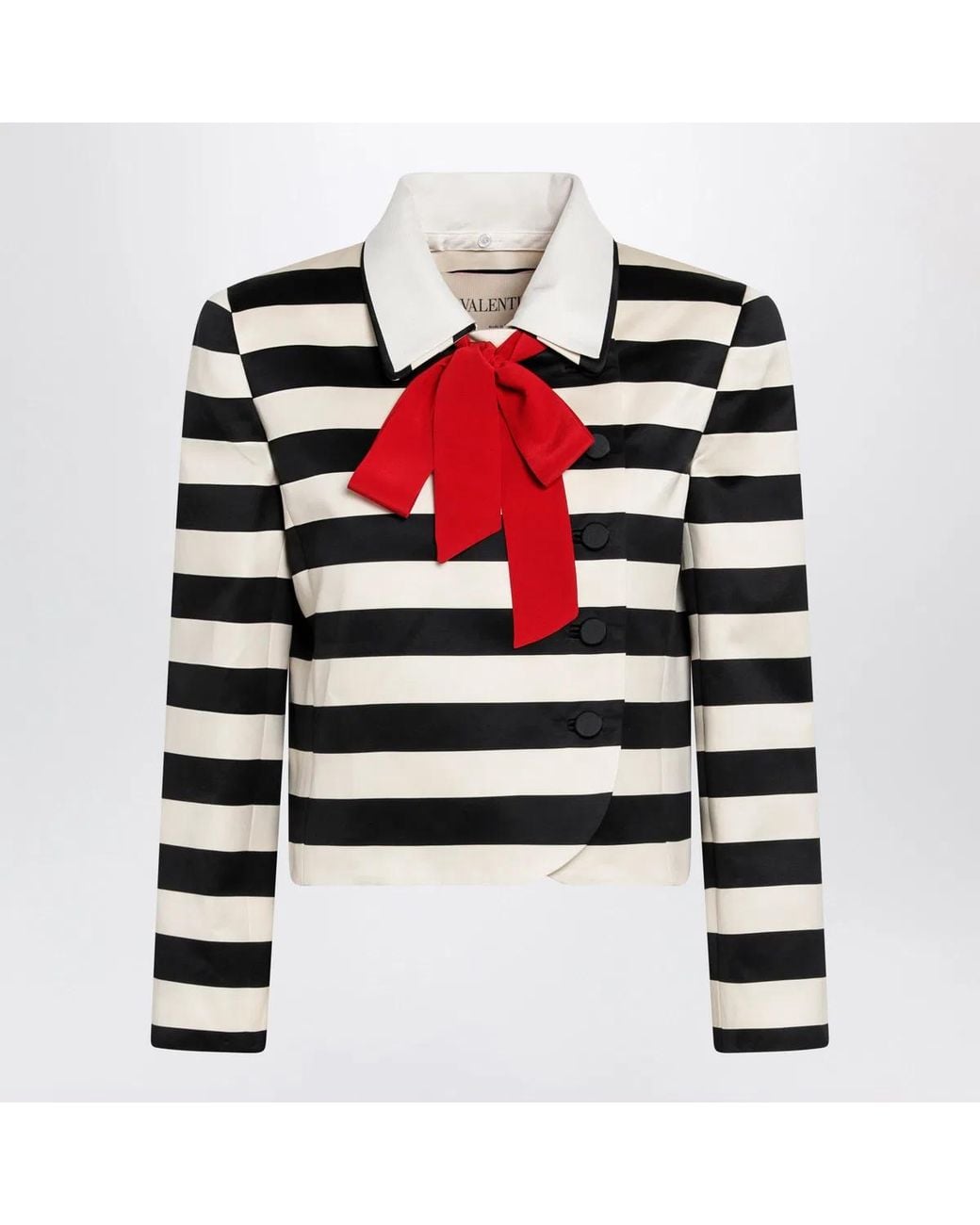 Valentino Black Vanilla/ Striped Jacket With Maxi Bow