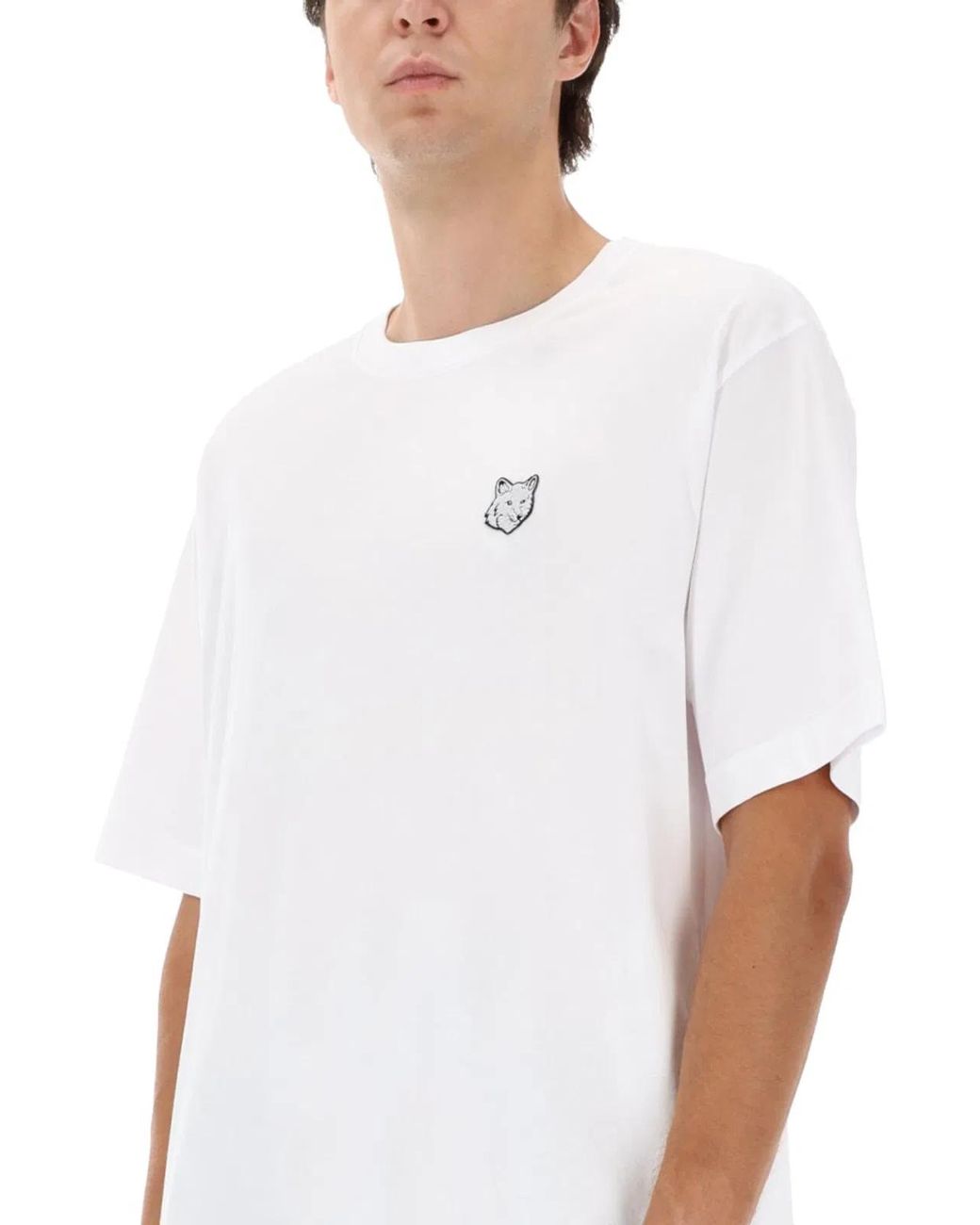 Maison Kitsuné White T-Shirt With Fox Patch Organic Cotton T-Shirts for men