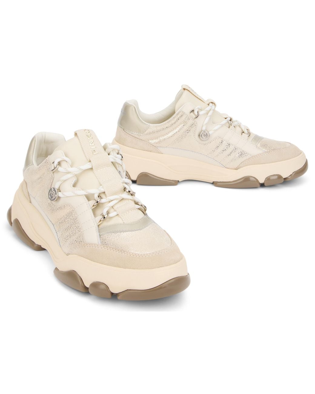 Pinko Metallic Athena Leather Sneakers With Sequin Details