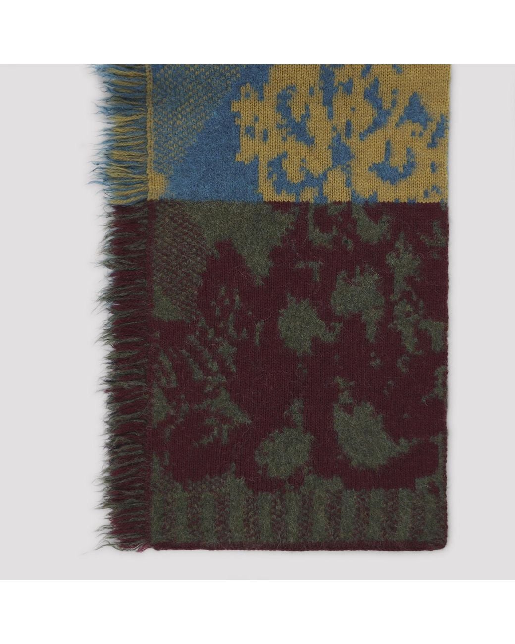 Dries Van Noten Blue Mixed Print Fringed Scarf for men