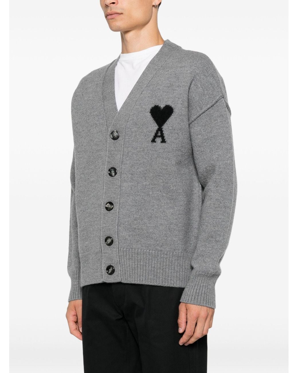 AMI Gray V Neck Cardigan Adc for men