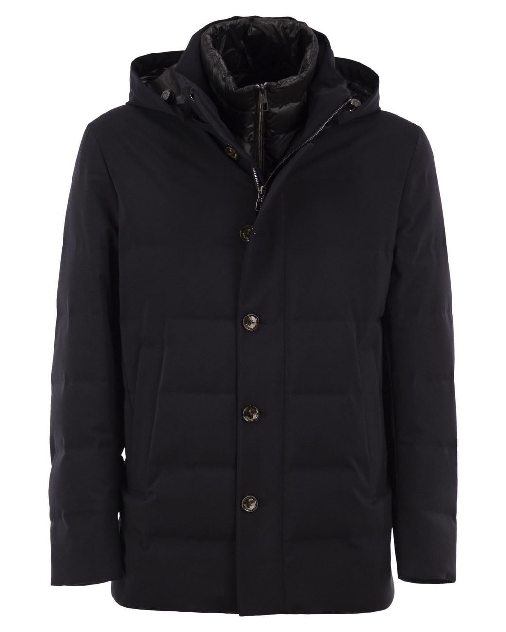 Montecore Black Hooded Down Jacket With Detachable Inner Bib for men