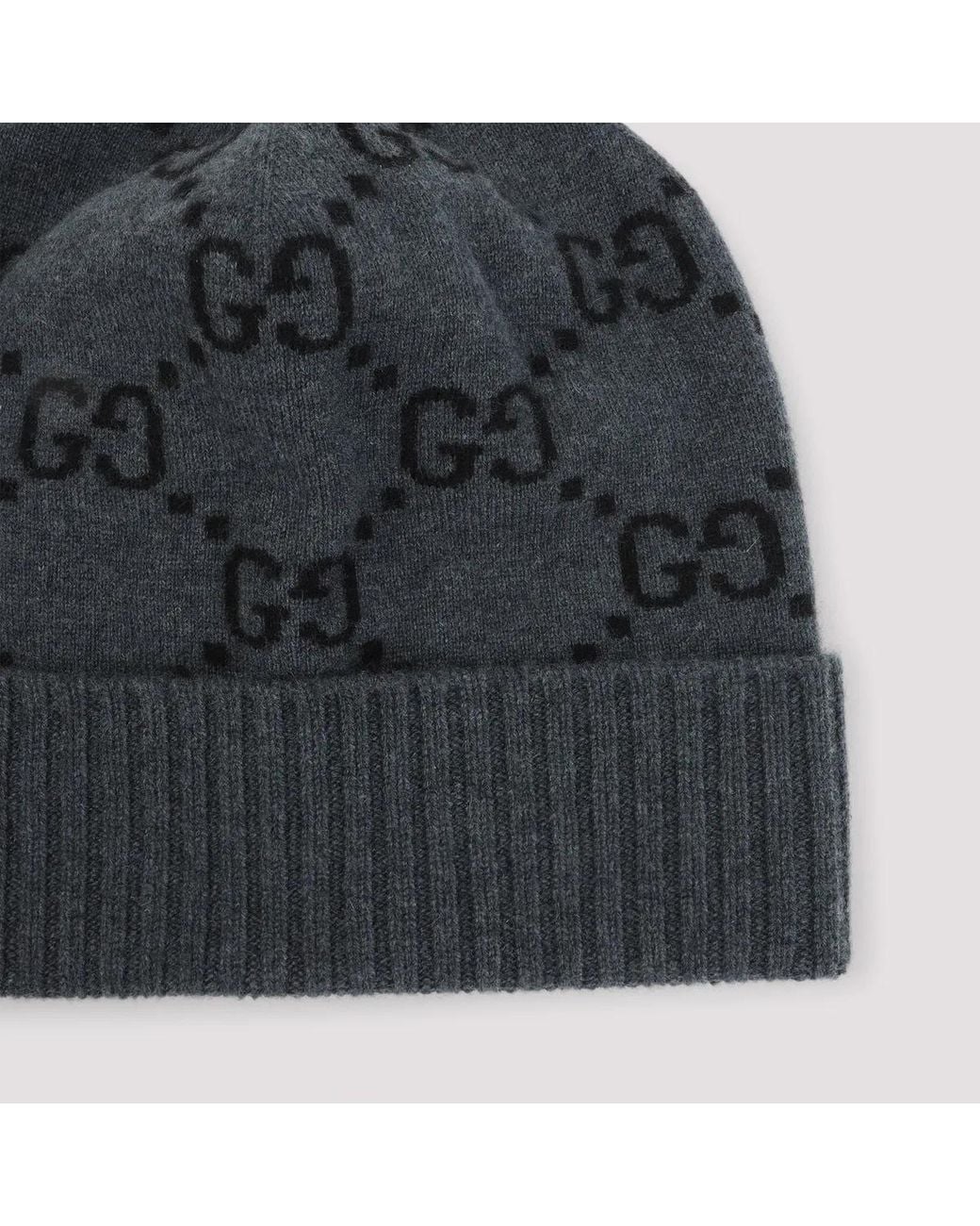 Gucci Gray Gg Jacquard Beanie With Brim And Cuff for men