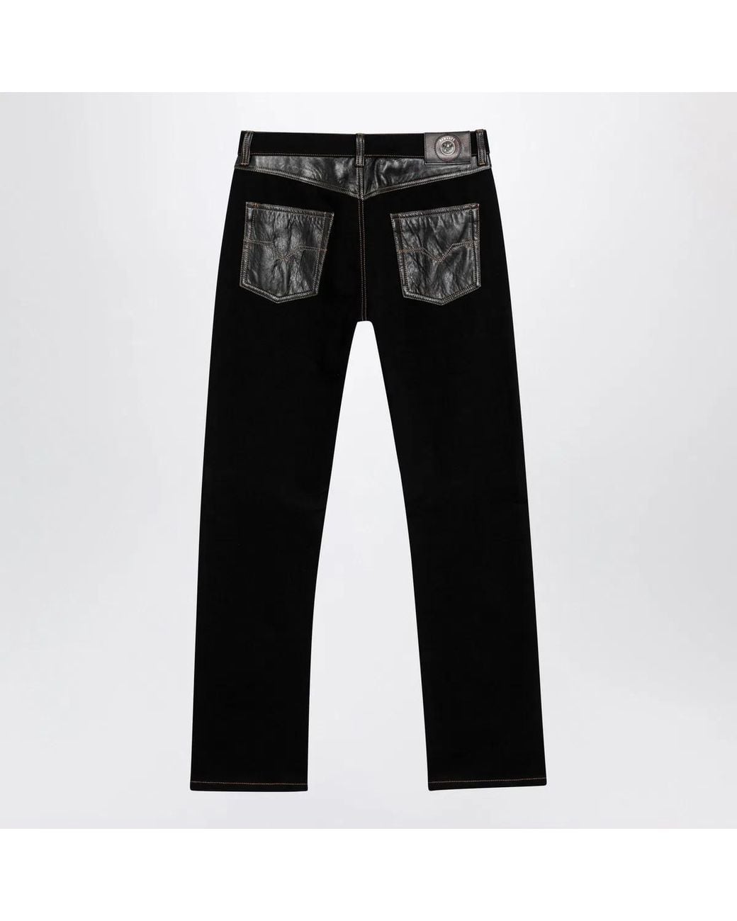 Versace Black Straight-Leg Denim And Leather Jeans for men