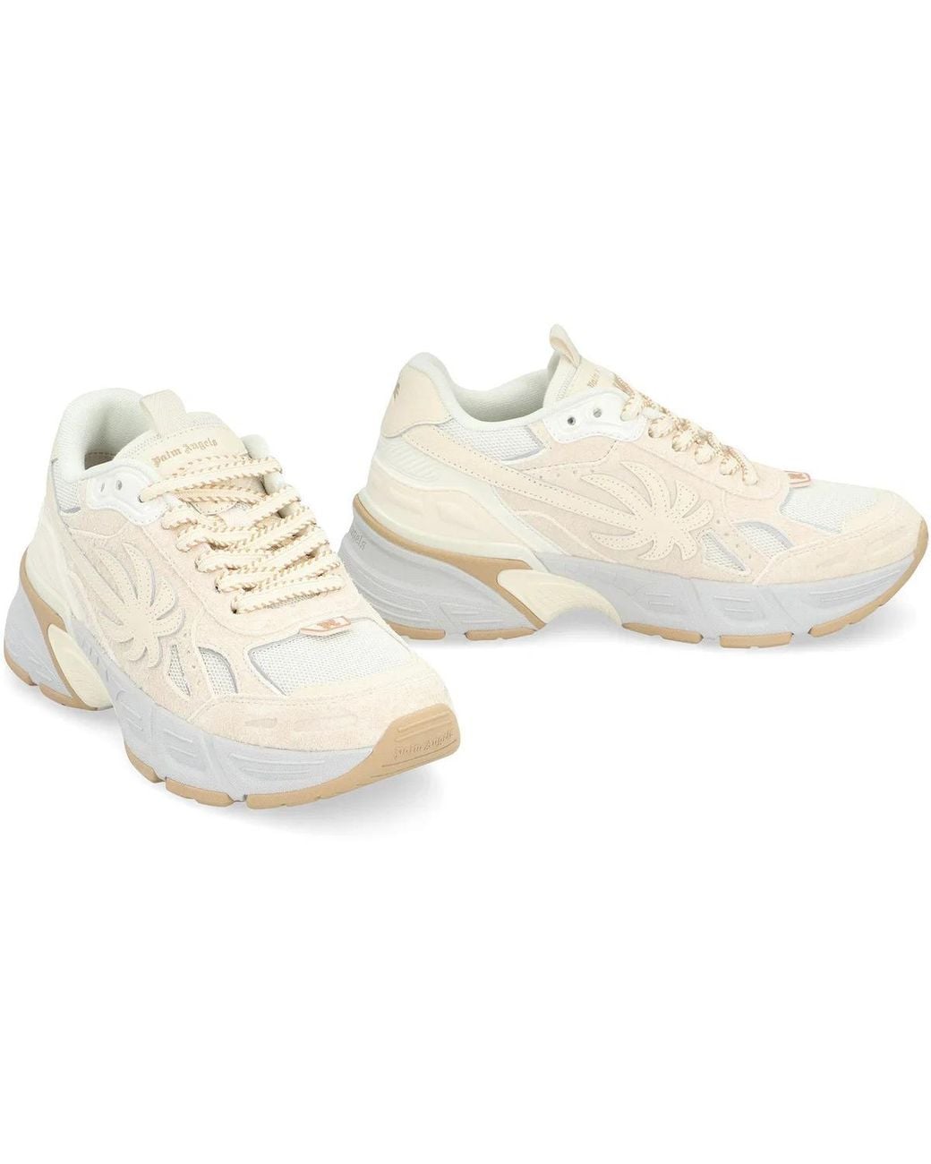 Palm Angels White Leather And Fabric Low-Top Sneakers