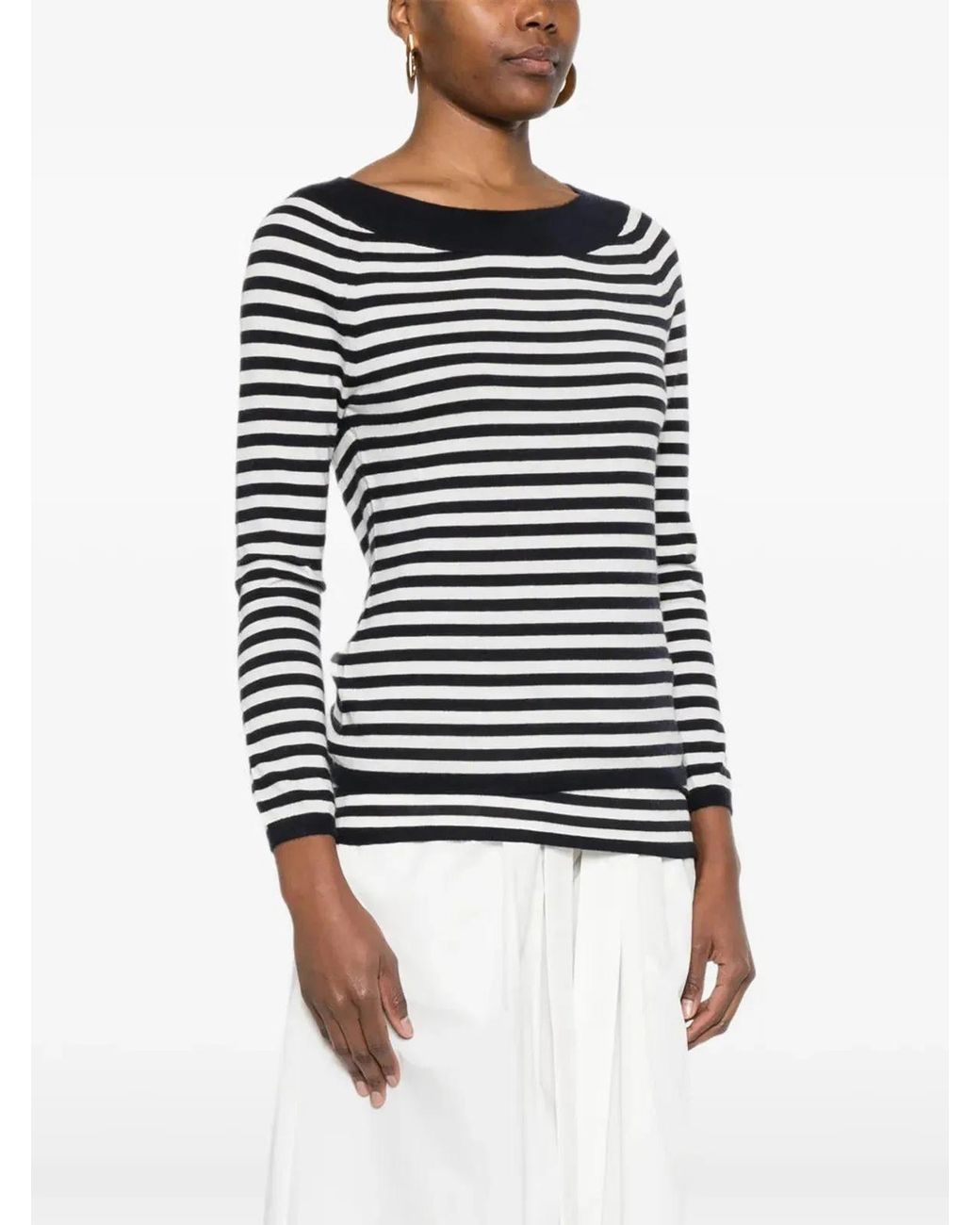 Max Mara Black Lightweight Pure Cashmere Slim Fit Knit Sweater With Boat Neckline