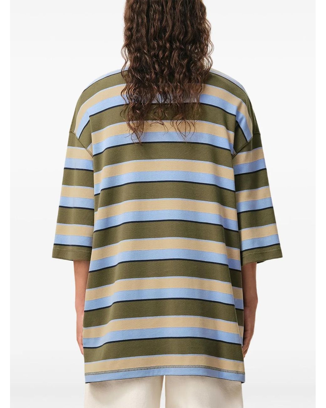 AMI Green Cotton Striped Polo Shirt for men