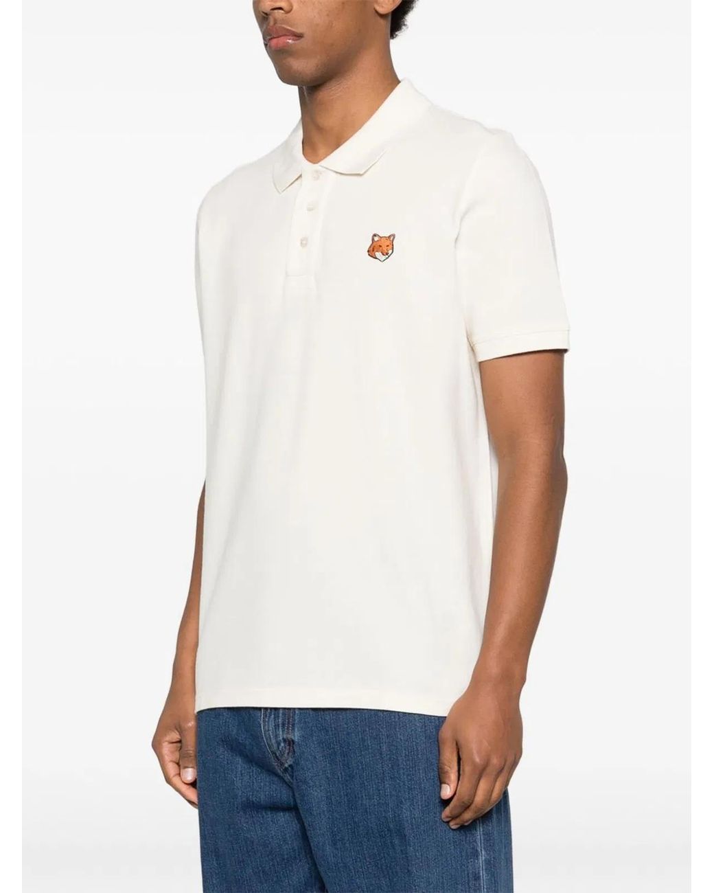 Maison Kitsuné White Maison Kitsuné Maison Kitsuné Fox Head Regular Polo for men
