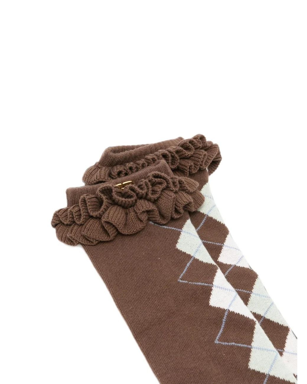 Ganni Brown Argyle Ruffled Socks
