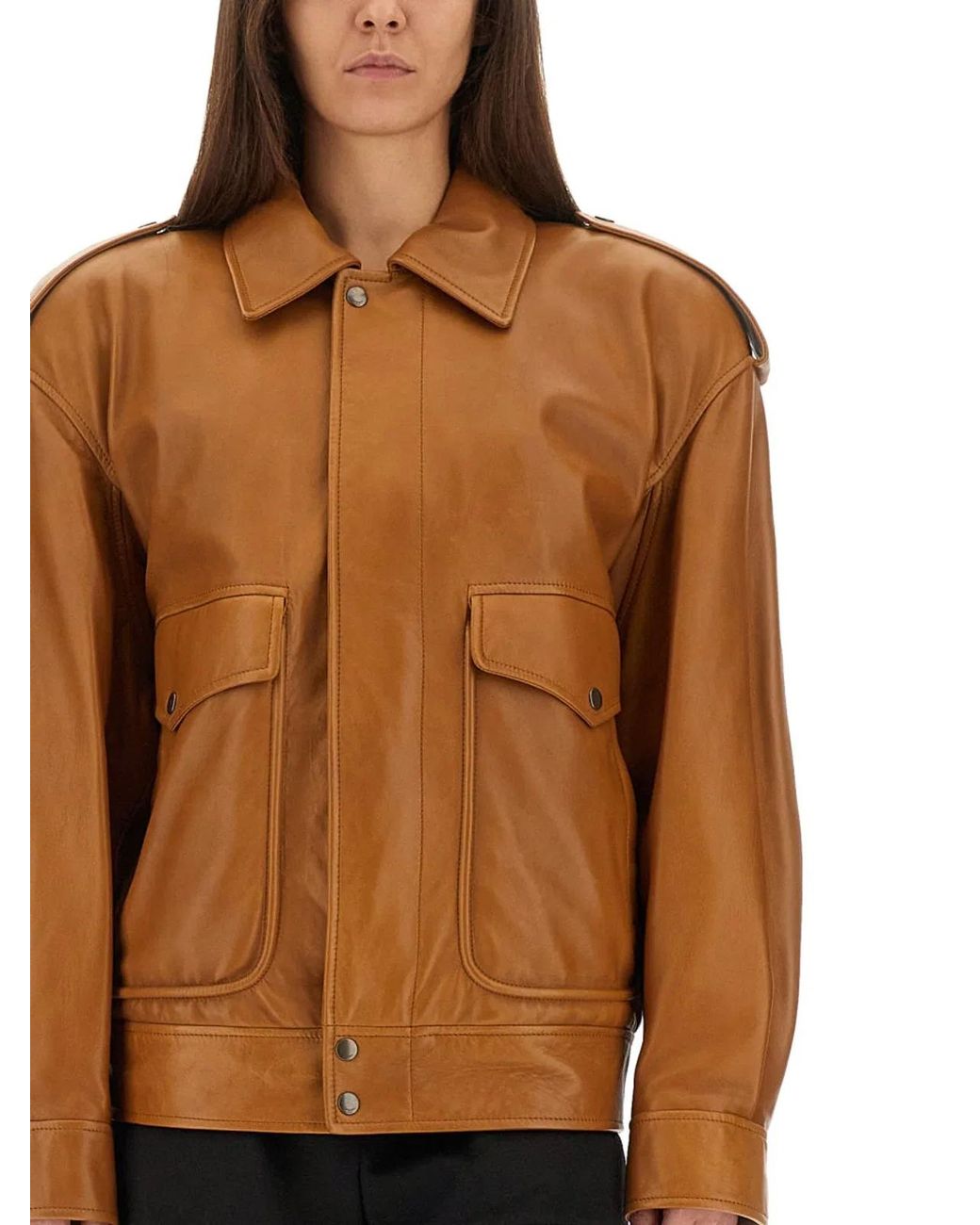 Saint Laurent Brown Oversized Leather Jacket