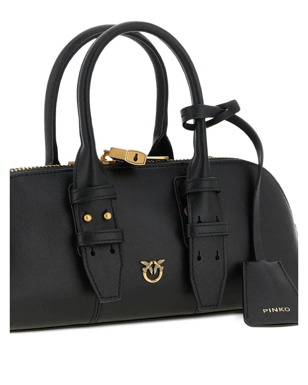 Pinko Black Leather Bowling Bag Horizontal