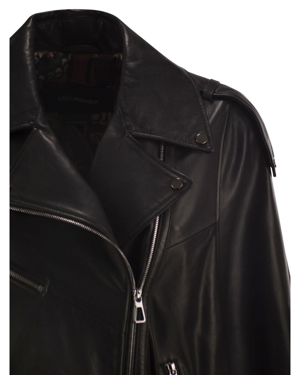 Lou Andrea Black Leather Biker Jacket With Fringes