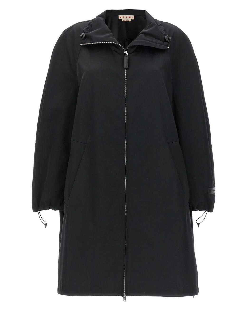 Marni Black Satin Parka With Zip Closure