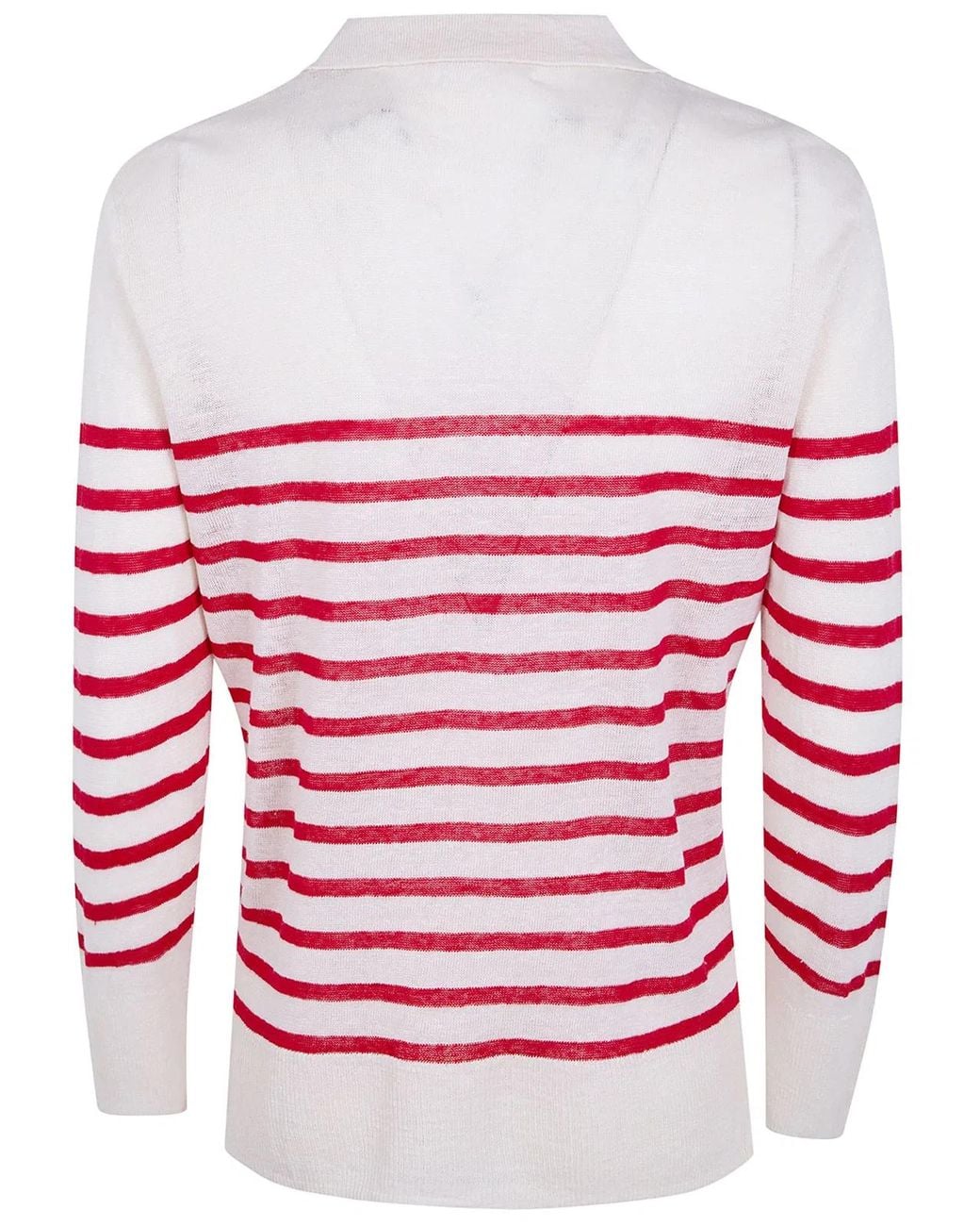 Majestic Red Oversized Linen 100 Stripes Polo Shirt