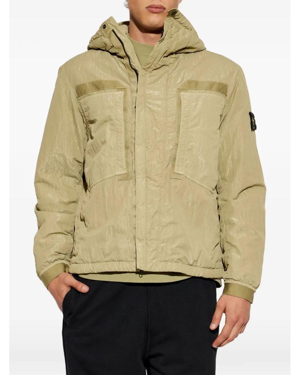 Stone Island Natural Hooded Jacket With Logo Patch for men
