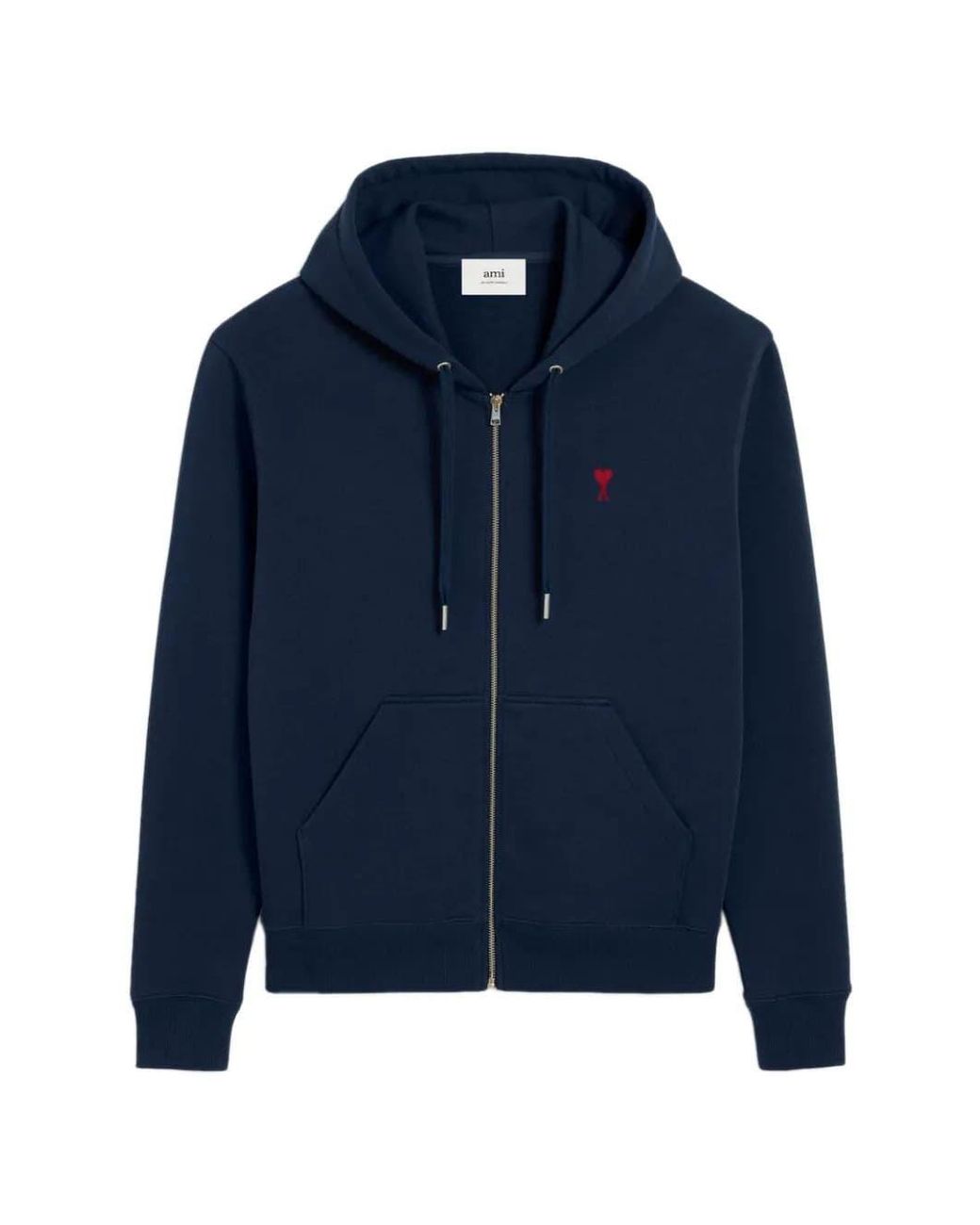 AMI Blue Zipped Cotton Hoodie With Ami De Coeur for men