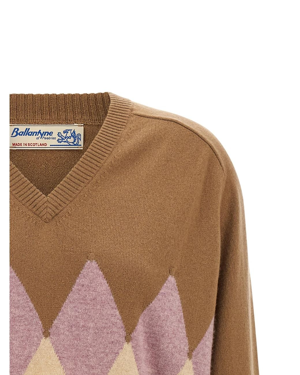 Ballantyne Brown Argyle Intarsia 'New Diamond' Sweater