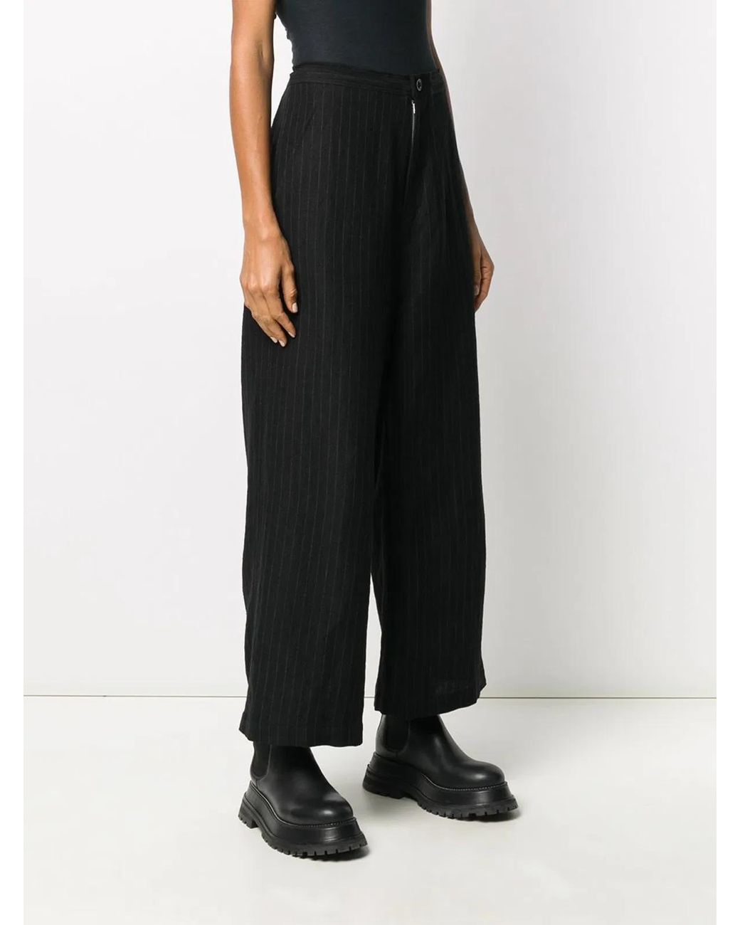 Y's Yohji Yamamoto Black O Straight Thick Pants Pinstripe