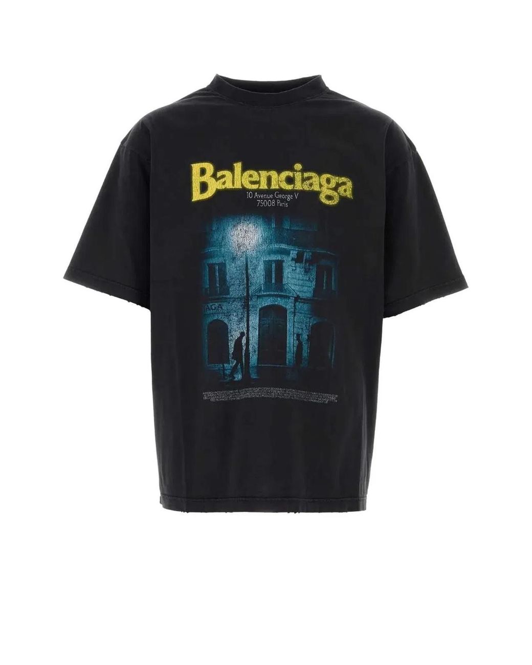 Balenciaga Black Graphic-Print Washed T-Shirt for men