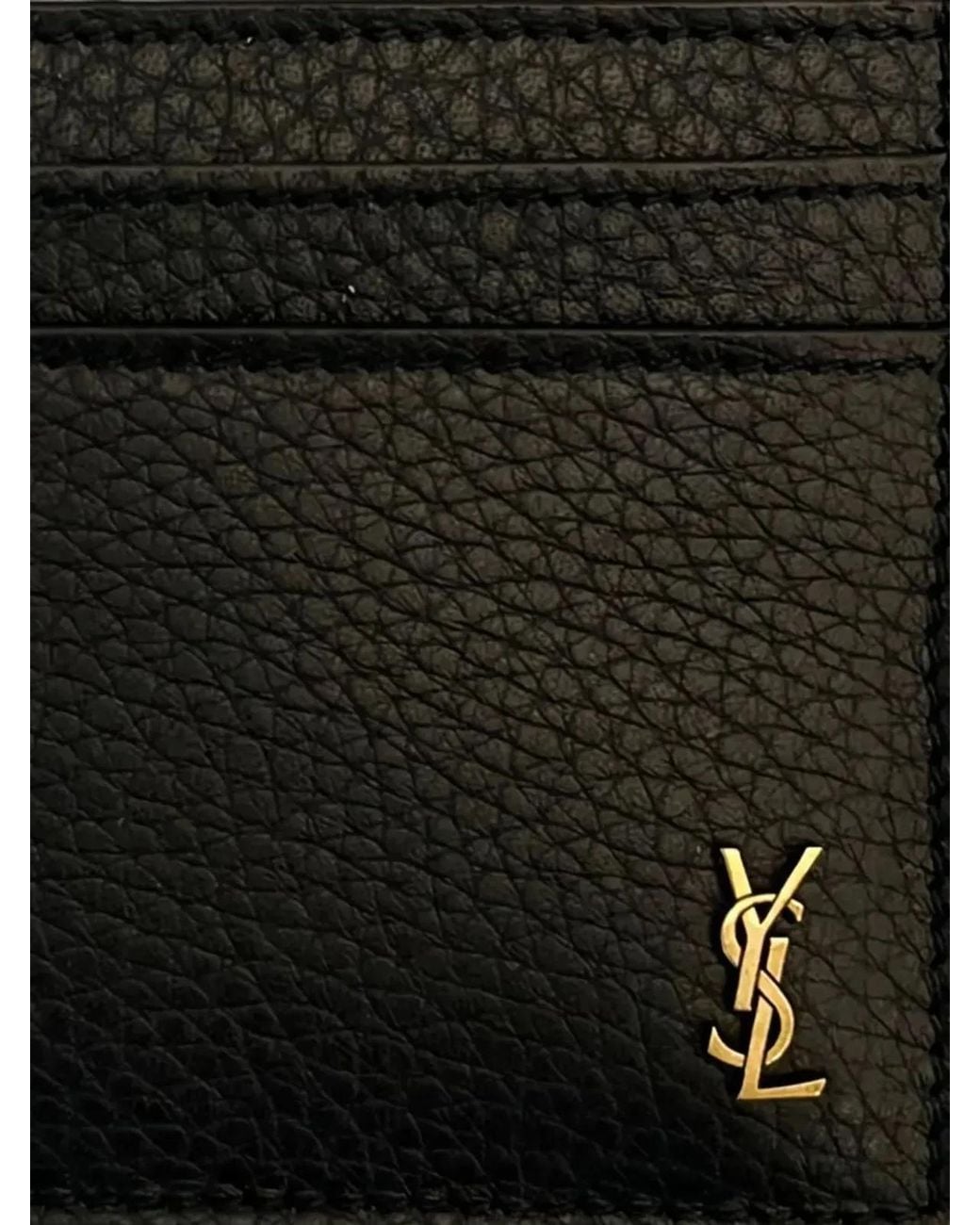 Saint Laurent Black Logo Plaque Leather Card Holder