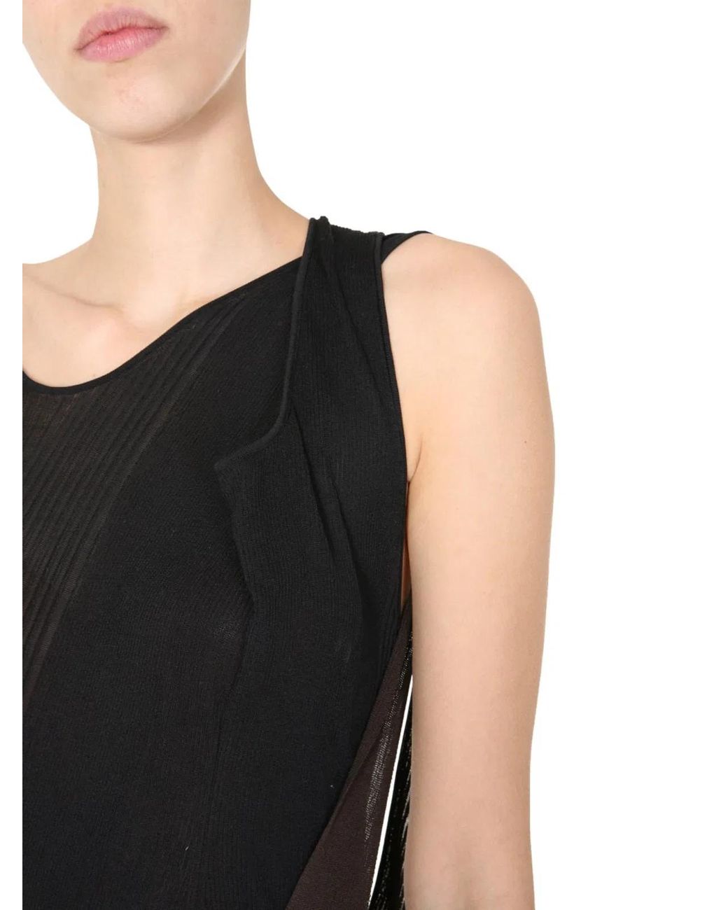 Bottega Veneta Black Transparent Ribbed Silk Knit Dress