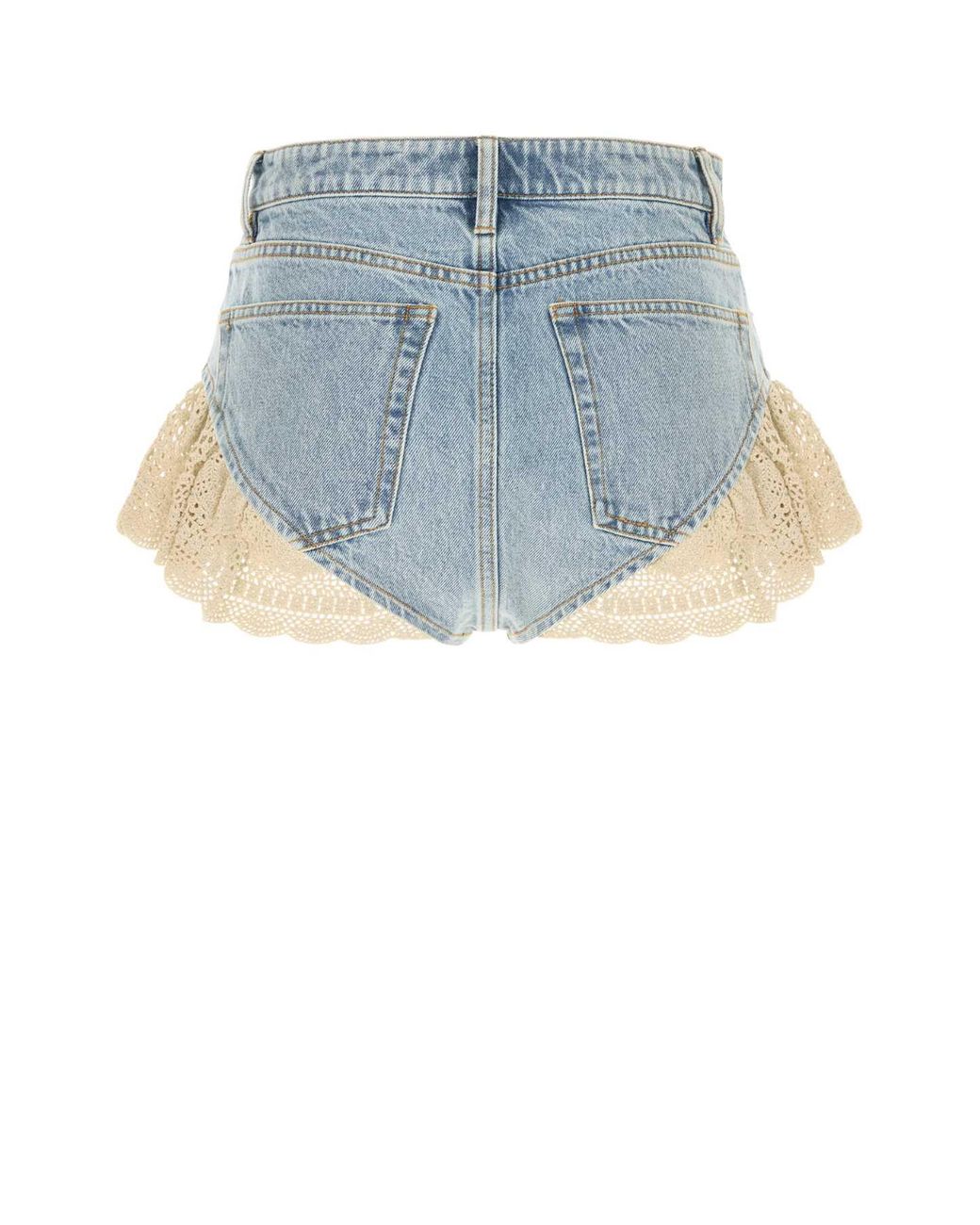 FRAME Blue Crochet Denim Shorts