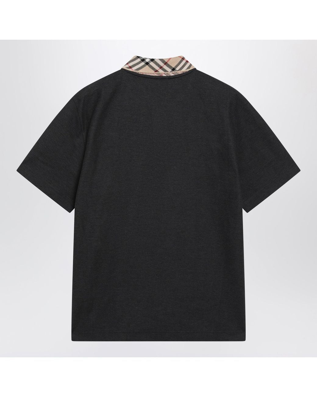 Burberry Black Dark Polo Shirt With Check Collar for men