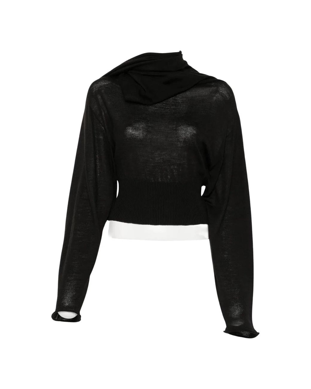 Rick Owens Black Scarf Cropped Asymmetrical Top