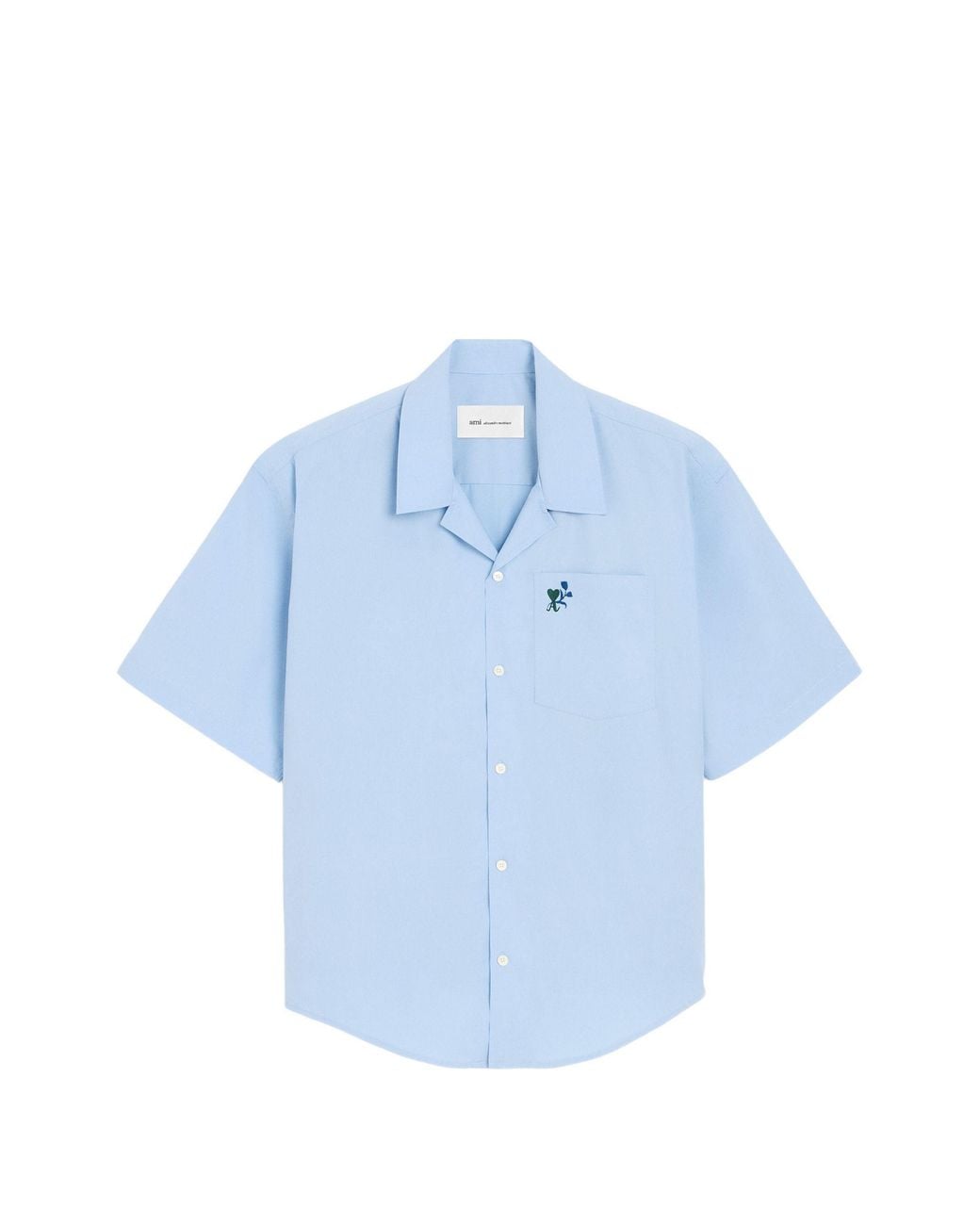 AMI Blue Boxy Short-Sleeve Shirt With Shark Collar for men
