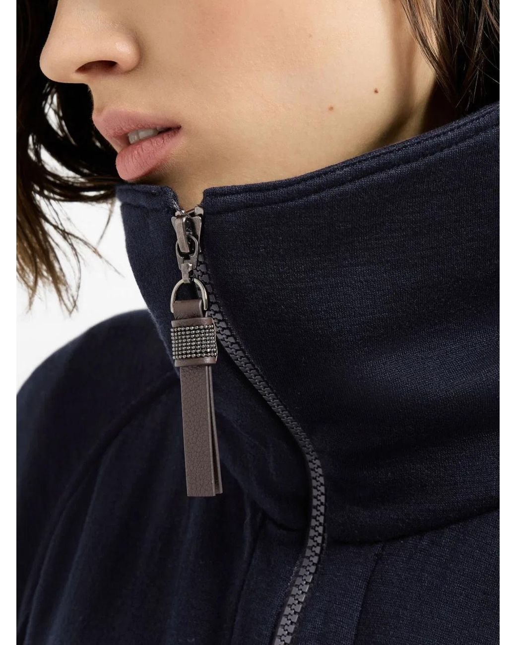 Brunello Cucinelli Blue Cotton-Silk Interlock Cardigan Featuring Patch Pockets And A Signature Monili Zipper Pull