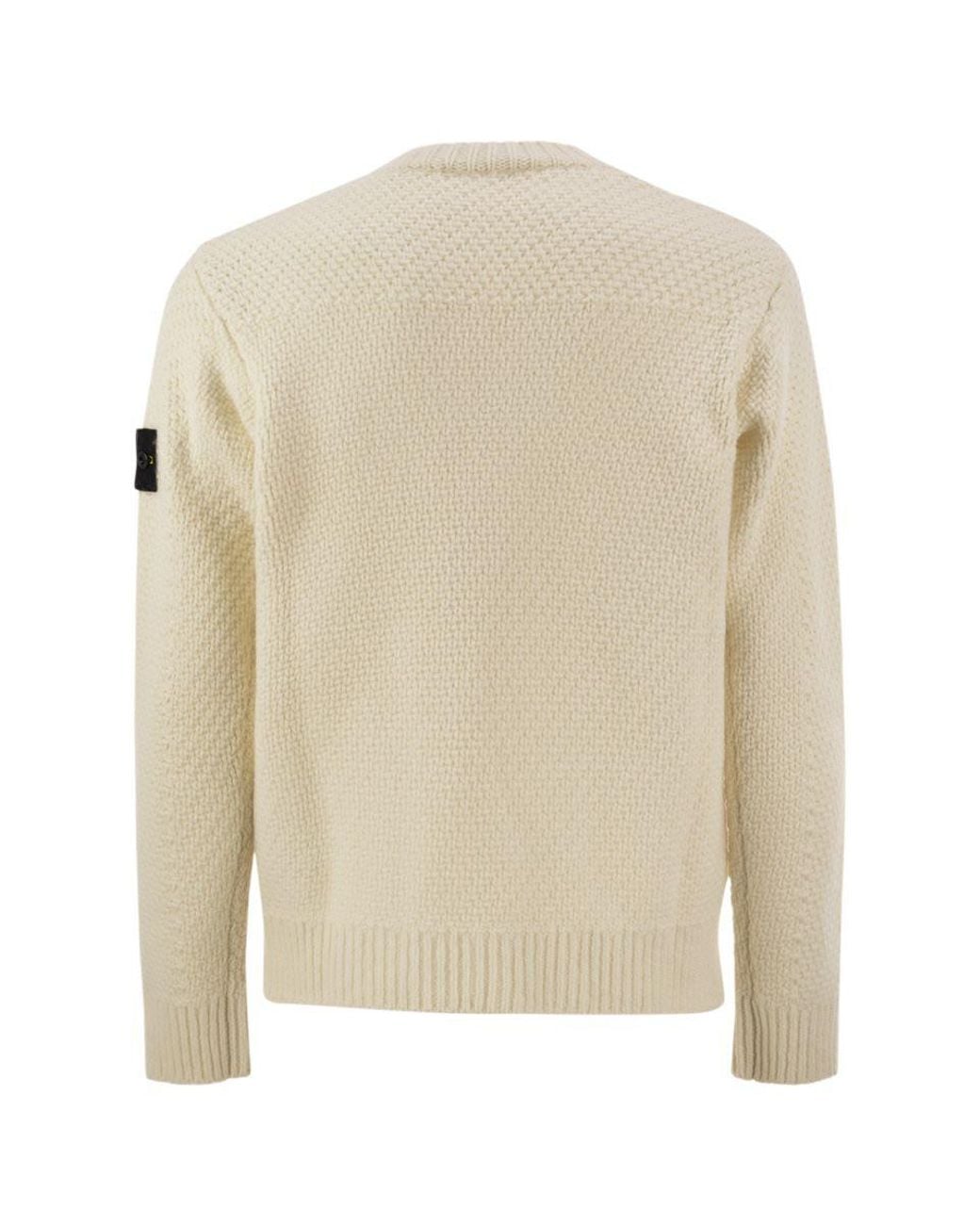 Stone Island Natural Virgin Wool Blend Textured Crew-Neck Jumper for men