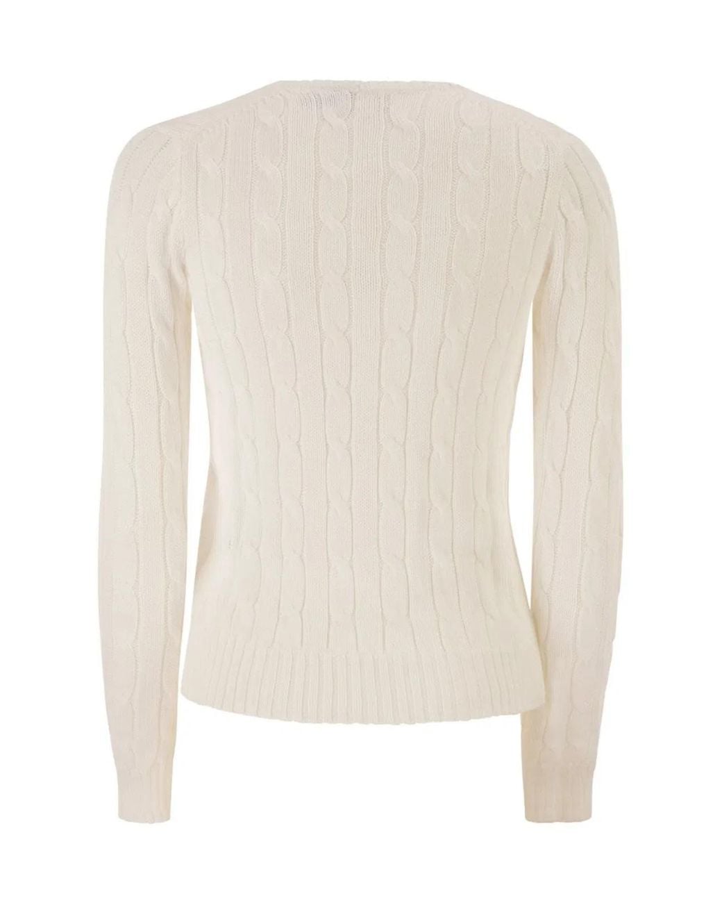 Polo Ralph Lauren White Cotton Cable Knit Jumper With V-Neck