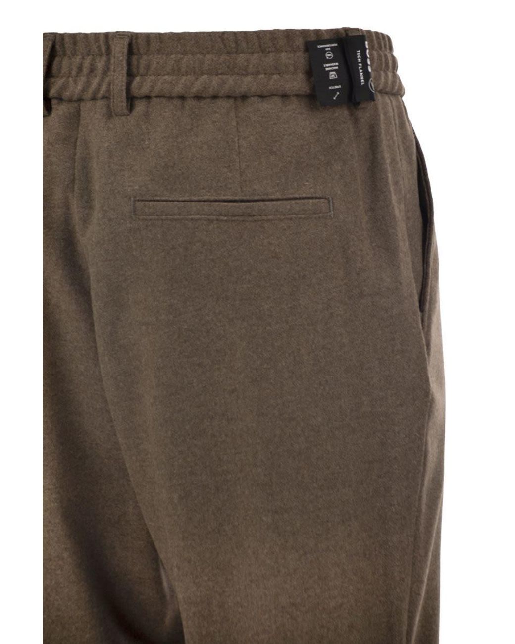Boss Brown Virgin Wool-Blend Tapered Fit Trousers With Drawstring for men